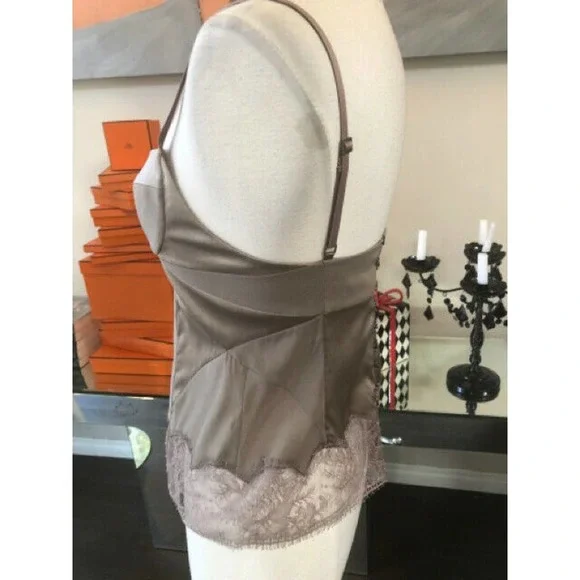 Kaufmanfranco Taupe Beige Silk Bustier Corset Top Blouse